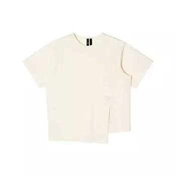 Y-3 Однотонная свободная футболка с круглым вырезом и неровным подолом, короткие рукава, женские топы бежевого цвета IA3135 M
