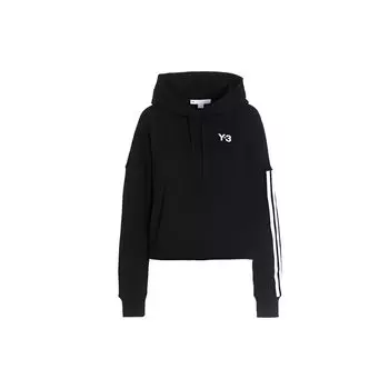 Y-3 Ss22 Логотип Принт Однотонный Боковые Полоски Короткая Толстовка Женские Толстовки Черный HG3789F XXS