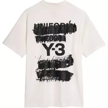 Y-3 SS25 Футболка свободного кроя с круглым вырезом и коротким рукавом с эффектом напыления и буквенным принтом, унисекс, белая JM7815 M