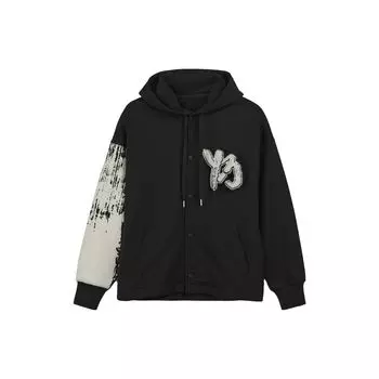 Y-3 Узорчатый напечатанный цветной блок однобортный свитшот с капюшоном унисекс свитшот черный H44810 L