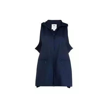 Y-3 Женская куртка без рукавов с капюшоном, высоким воротником, средней длины, однотонная, синяя GV2782 S