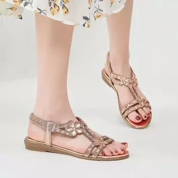 Y новые женские босоножки со стразами, удобные универсальные туфли на плоской подошве 36 шампанского