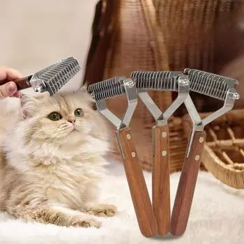 Y-образная расческа-грабли для собак для удаления шерсти и распутывания колтунов Small Color Box Plastic Handle зелёный