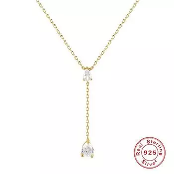 Y-образное колье из стерлингового серебра S925, летнее простое мини-колье на ключицу, V-образная длинная цепочка для свитера 925 silver золотой