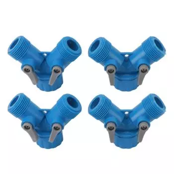 Y-образный разветвитель для крана, 2-ходовой, 2 клапана, соединитель для разветвителя шланга для садового шланга, стандартный, 4 шт. синий