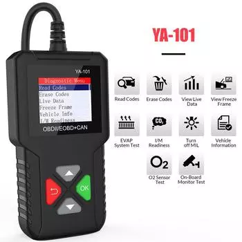 YA101 OBDII/EOBD считыватель кодов OBD2 сканер проверка батареи двигателя тестер полная функция OBD автомобильный диагностический инструмент автоматического сканирования чёрный