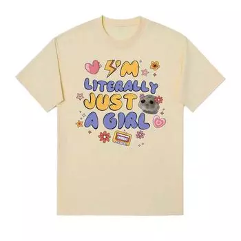 Я буквально просто девочка, забавная футболка с юмористическим принтом, женская повседневная футболка с милым хомяком и мемом, мужская модная трендовая футболка, уличная одежда S чёрный