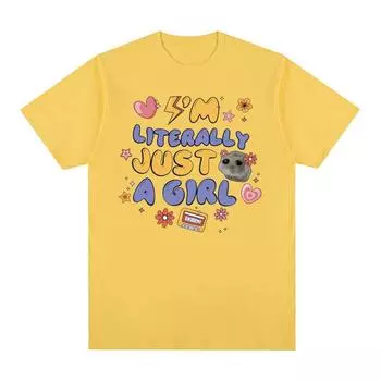 Я буквально просто девочка, забавная футболка с юмористическим принтом, женская повседневная футболка с милым хомяком и мемом, мужская модная трендовая футболка, уличная одежда S чёрный