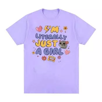 Я буквально просто девочка, забавная футболка с юмористическим принтом, женская повседневная футболка с милым хомяком и мемом, мужская модная трендовая футболка, уличная одежда S чёрный