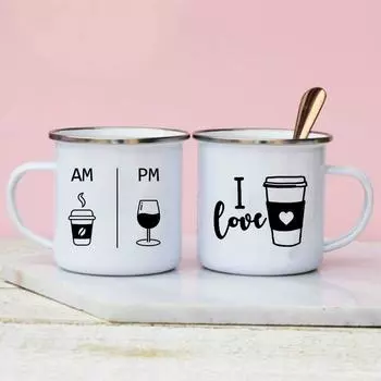 Я люблю кофе принт смешные эмалированные кофейные кружки походная кружка из нержавеющей стали милые персонализированные подарочные чашки для сублимации Cupshe Bar 360ML