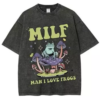 Я люблю лягушек Футболка с эффектом снежинки для мужчин и женщин, унисекс, винтажная стирка, уличная одежда, ретро футболки S