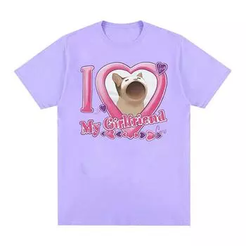 Я люблю своего парня, кота, забавные футболки с мемами, мужские и женские повседневные модные футболки с короткими рукавами, милые топы, футболка большого размера из 100% хлопка S чёрный