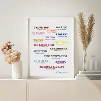 Я люблю тебя на 15 языках Картина на холсте Подарки на День святого Валентина Плакаты и принты Любовь Настенные художественные картины для гостиной Домашний декор 21x30cm No Framed белый
