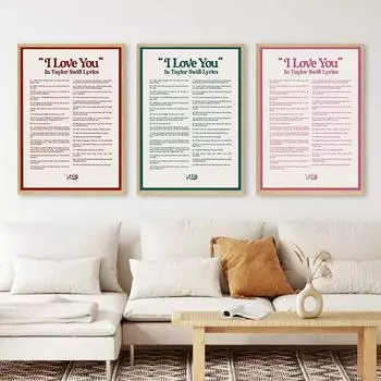 Я люблю тебя в Тейлор-Свифтс, тексты песен, плакаты, ретро-певица, музыкальные цитаты, холст, живопись и картина, настенное искусство для спальни, домашний декор 21x30cm No Framed
