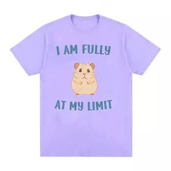 Я полностью на пределе своих возможностей Футболка с забавным мемом «Хомяк» для мужчин и женщин Милая одежда с круглым вырезом Футболки Повседневная футболка большого размера из 100% хлопка S чёрный