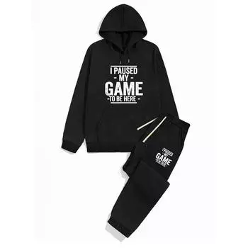 «Я приостановил свою игру» Спортивный костюм для мужчин Зимний флисовый мужской комплект Спортивный костюм Спортивная одежда Толстовки Спортивные штаны Комплект из 2 предметов Мужская одежда Комплект для бега S