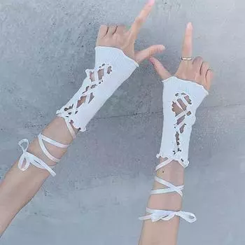 Yabi Style Culture Lolita Dark Goth Style Punk Spider Web Half Finger Gloves Lace Lace Y2g Oversleeves Dark Gothic Wind White Short