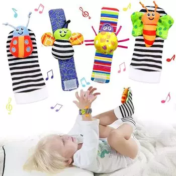 YACHUN Baby Wrist Rattle Sock Hanging Cute Insect Set of Hanging Bright and Cute Baby Gift Toys, Toy, Series, 4, Toy, Portable, Soft,