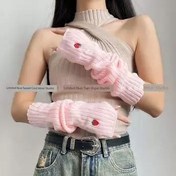 Yaculture Yk2 Bear Oversleeve Oversleeve Lolita Sweet Cute Arm Sleeve 2025 New JK Gloves Pink, Strawberry Embroider All yards