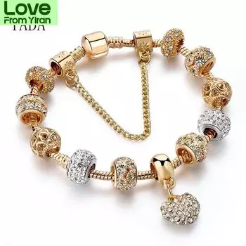Yada Gifts Ins Модные золотые браслеты в форме сердца и браслеты для женщин Цепные браслеты с подвесками и кристаллами Модный браслет Bt200176 19cm