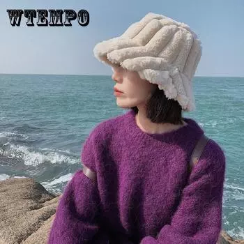Шапка-ведро из искусственного меха ягненка, зимние теплые плюшевые бархатные шапки для женщин, женские утолщенные Панамы Боб, уличная рыбацкая шапка, шапки