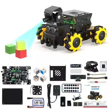 Yahboom AI Visual Robot Raspberry Pi 5 Car 2 DOF Macnum Wheel с HD камерой Программирование Python Открытый исходный код DIY Robot Kit для начинающих молодежи Powered