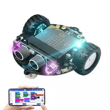 Яхбум Микро:bit V2 Графический программный робот Комплект Начальная школа STEM Образование DIY Патруль линии Препятствия Избегание Робот Автомобиль Применимо Молодежь,