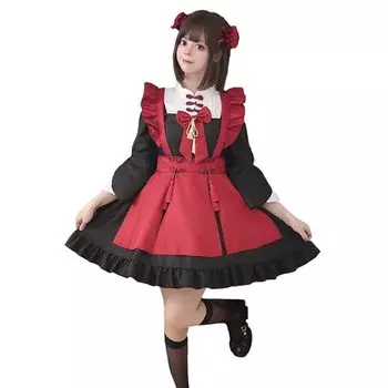 [YAISHN] одежда горничной Готическая Лолита милая Лолита красный красный Популярность цельный костюм Хэллоуин маскировка дамы косплей галстук бабочка вечеринка мероприятие представление