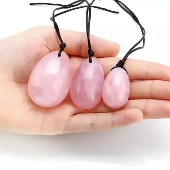 Яйца Йони - 3 размера, хрустальные массажные яйца, просверленные, с невощеной нитью, изготовлены из натурального розового кварца нефрита для массажа мышц ПК Йони S-30x20mm