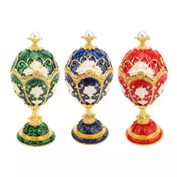 Яйцевидная шкатулка для безделушек с шарнирным механизмом, эмалированные стразы, многофункциональный домашний декор, сплав, винтажные ювелирные изделия Gold Blue