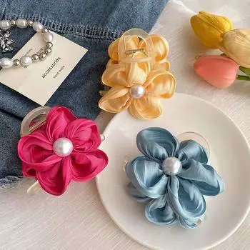 Яйцо Цветок Жемчуг Волосы Коготь Женщины Девочки Милые Акриловые Жемчуг Заколки Летний Пляж Гавайский Головной Убор Заколки Для Волос Аксессуары оранжевый