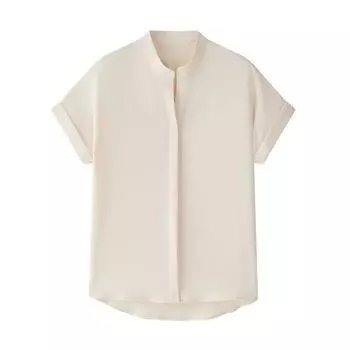 Yake Black Satin Shirt Short Sleeve Summer Stylish Niche Style V-neck Shirt Elegant Loose All-Matching Top Light Apricot Beige Apricot XXL