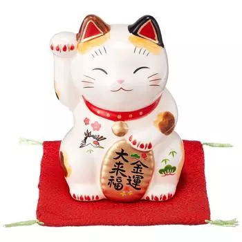 Yakushi Kiln Ayae Money Luck Great Fortune Luck Кот с поднятой правой рукой 3 Высота 9 см 7843 Нет. Прибл. белый