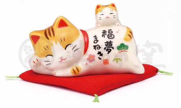Yakushi Kiln Fukuyume Lucky Cat Родитель и ребенок Талисман Украшение Интерьера [7866] оранжевый
