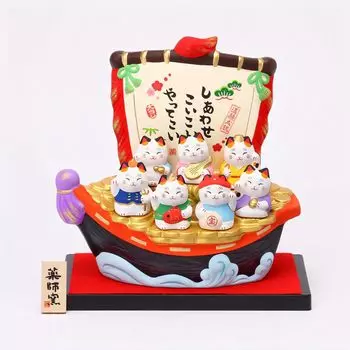 Yakushi Kiln Seven Lucky Gods Lucky Cat удачи (Корабль сокровищ) (с наклейкой)