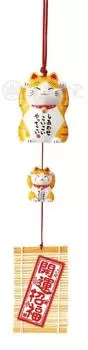 Yakushigama Happy Koi Koi Cat Wind Chime Улучшает Удачу Фэн-Шуй Украшение Интерьера Кошка Высота 3 (Тора) [9362] Размер (Родитель) 6,5 (ребенок) (см)
