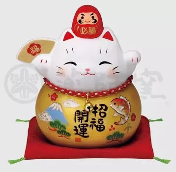 Якусигама Аяка Дарума Lucky Cat Усиление Удачи Фэн Шуй Орнамент Интерьер Кот Кот Белый Высота (Вентилятор Кинфуку, малый) [7692] Размер 9(см) белый