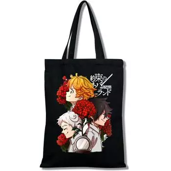 Yakusoku-Girls Neverland Сумка для покупок с принтом Модная повседневная большая сумка 24*26cm