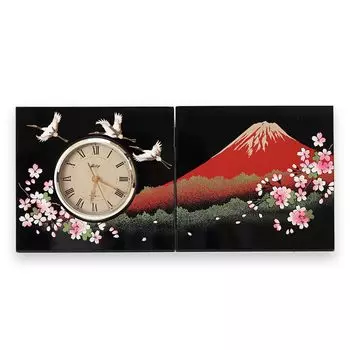 Yamaga Lacquerware Shop Table Clock Stylish Wooden Luxury Folding Screen Clock One Fuji Two Cranes Three Cherry Blossoms Made in Japan