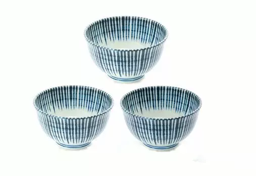 Yamago Pottery Mino Ware Jugusa Small Bowl of Navy White Diameter x Height 20179061 (Set 3) Blue, Approx. 13.3 7.5cm