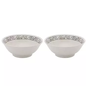 Yamago Pottery Tableware Bowl Ramen Bowl Stylish 2 Pieces Mino Ware Arabesque Crest Ramen Bowl (Set of 2) IvoryBlack Approx. 19.8 x Height 7.3 cm