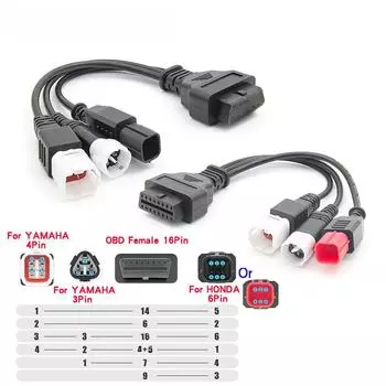Yamaha 3+4pin 6pin и Honda to OBD 16pin Мотоциклетный адаптер-кабель 3+4pin 6pin чёрный