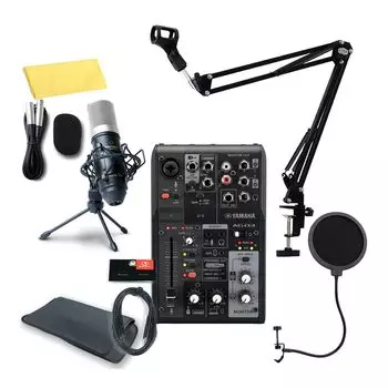 YAMAHA AG03MK2 BLACK комплект для пользователей ПК Конденсаторный поп-фонарик AUX кабель / Распределение/DTM - микрофон, блокиратор, стойка, - чёрный