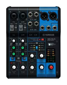YAMAHA mixing console MG06X Up to 2 Mic 6 Line inputs monaural 2 Equipped with 6 types of digital effects using SPX Equipped with mic preamp 6-channel