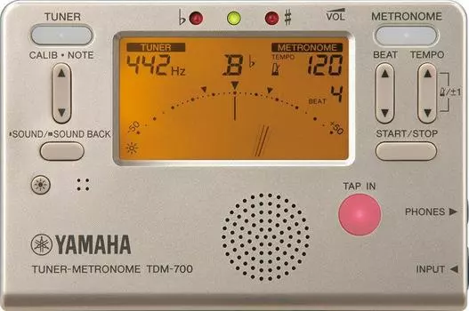 YAMAHA Tuner Metronome Gold Оснащен двойной функцией, которая позволяет использовать тюнер и метроном одновременно Функция Sound Back Идеально подходит для
