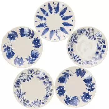 yamaka 126769 Moomin Five Plate Set, Blue Flora, Set of 5, Small Plates, Cake Plates, Serving Plates, Diameter 5.3 inches (13.5 cm), Tableware