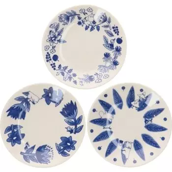 Yamaka Shoten 126738 Moomin Trio Plate Set, Blue Flora, Small Plate, Cake Plate, Serving Plate, Diameter 5.3 inches (13.5 cm), Tableware