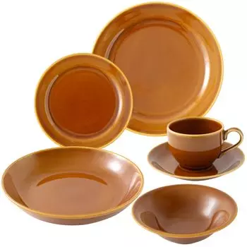 Yamaka Shoten Mino Ware Набор столовых приборов в стиле кафе в стиле вестерн для одной семьи, 6 предметов, можно мыть в посудомоечной машине, можно использовать в микроволновой печи, совместимо с пленкой, сделано в Японии коричневый