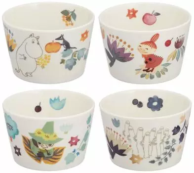 Yamaka Shoten MOOMIN Petit Маленький набор диаметром 2,5 см для микроволновой печи Муми-тролли Скандинавский день Свадьба Сделано в Японии Миска «Гербарий», миска, тарелка, 4 шт., прибл. белый