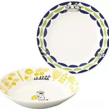 Yamaka Shoten MOOMIN Тарелка для пасты Тарелка для карри Диаметр 22см Набор Пара Гриб Волна Можно использовать в микроволновой печи Товары Муми-тролли Скандинавский День Подарок Посуда